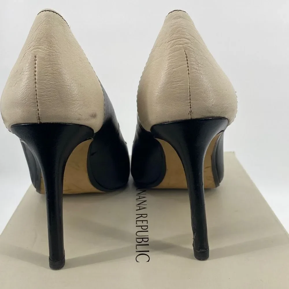Banana Republic Tatum Leather Pointed Toe Two-Tone Dressy High Heels Pumps Black